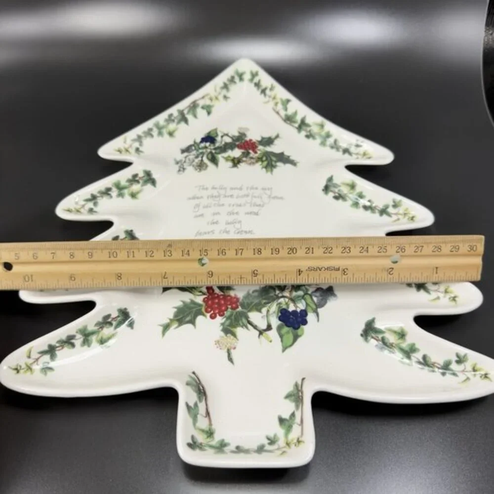 Portmeirion The Holly And The Ivy Christmas Tree Shaped Serving Dish Large 13inc